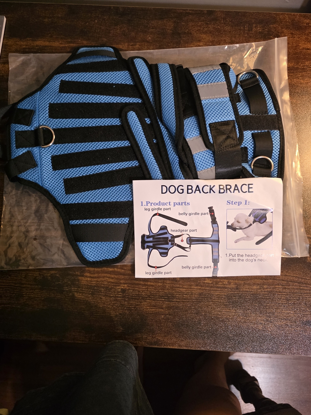 Blue/Black Dog Back Brace Support Harness